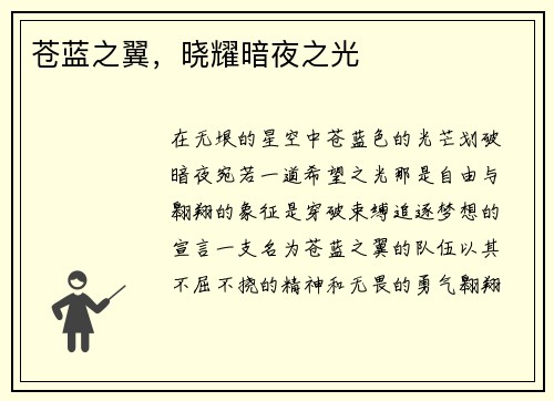 苍蓝之翼，晓耀暗夜之光